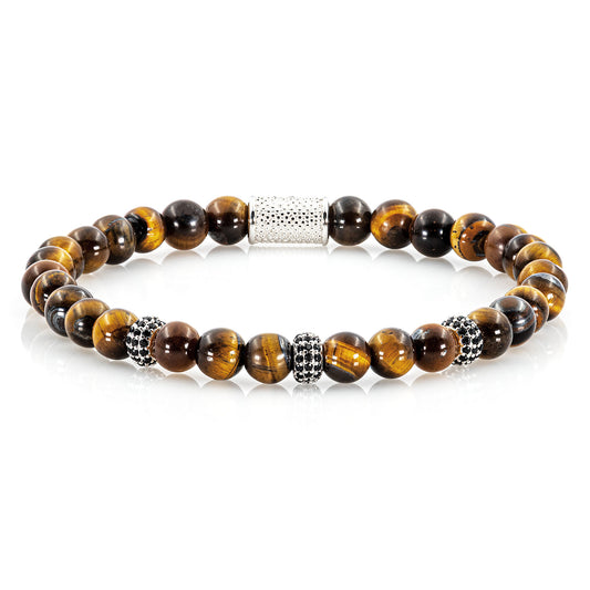 Tigerauge SilverLine Zirkon 6mm S 925 Sterling Silber Rohdiniert