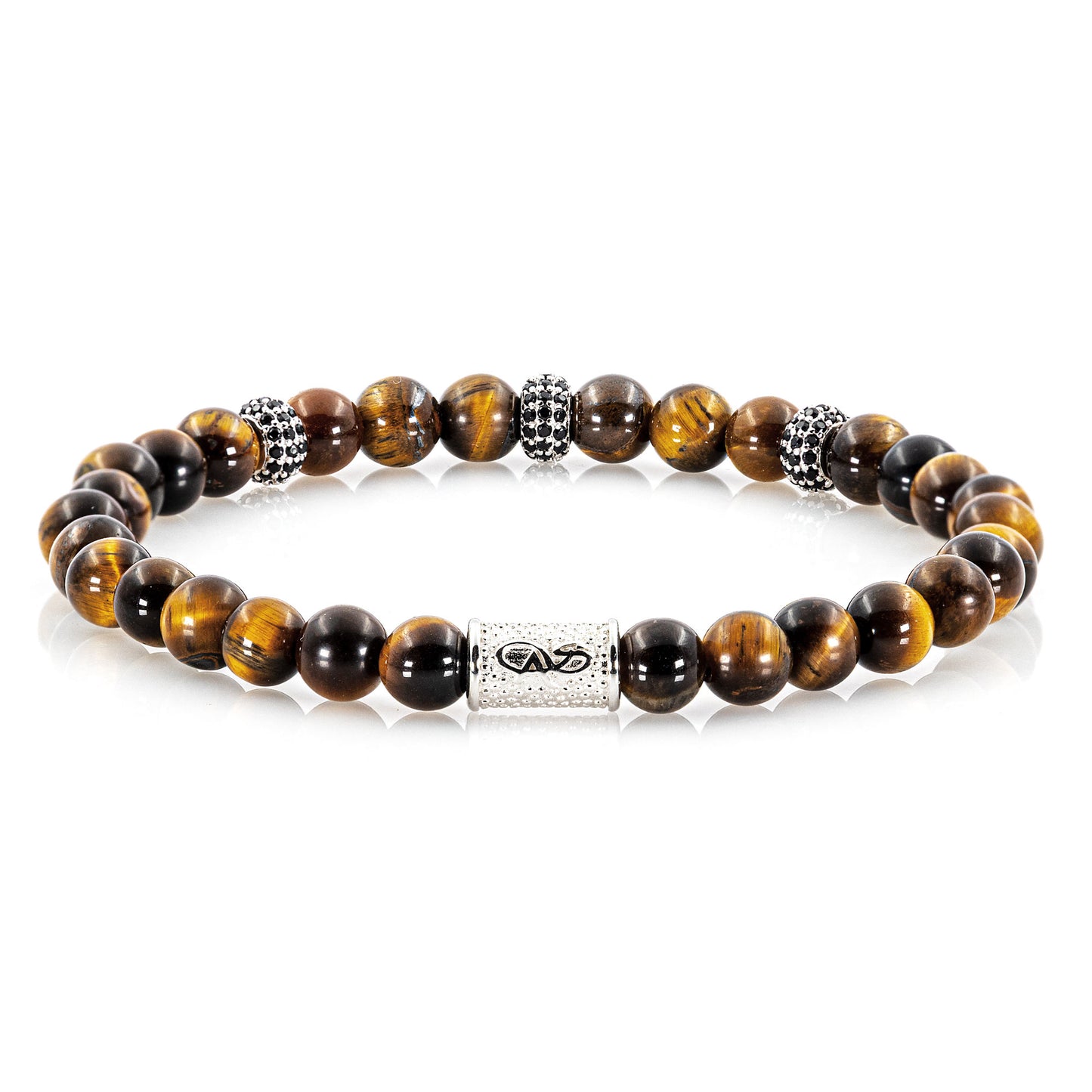 Tigerauge SilverLine Zirkon 6mm S 925 Sterling Silber Rohdiniert