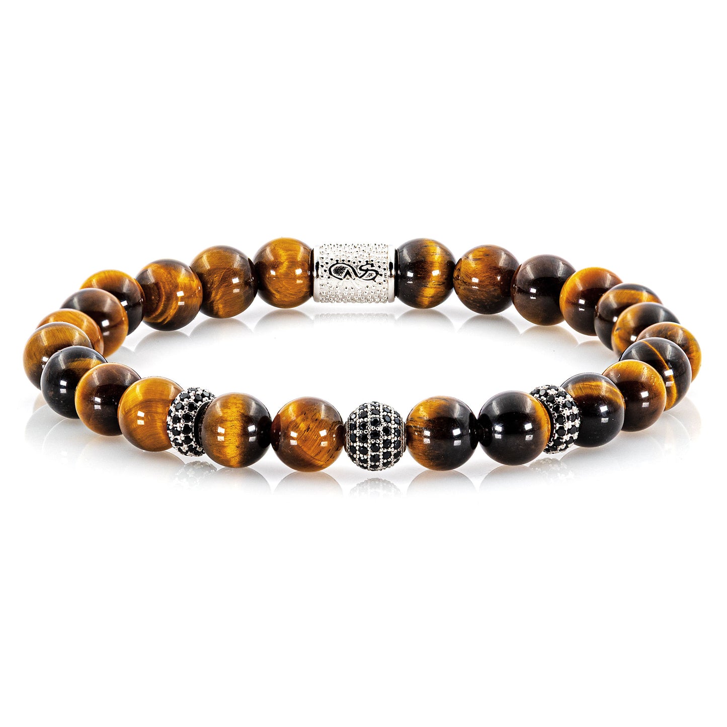 Tigerauge SilverLine Zirkon 8mm R 925 Sterling Silber Rohdiniert