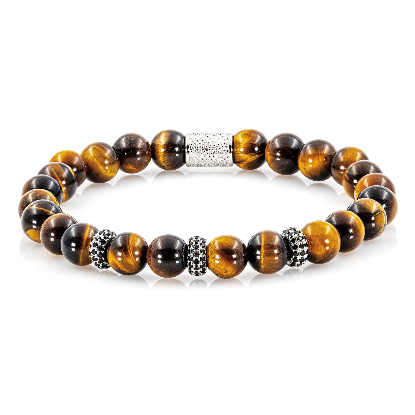 Tigerauge SilverLine Zirkon 8mm S 925 Sterling Silber Rohdiniert