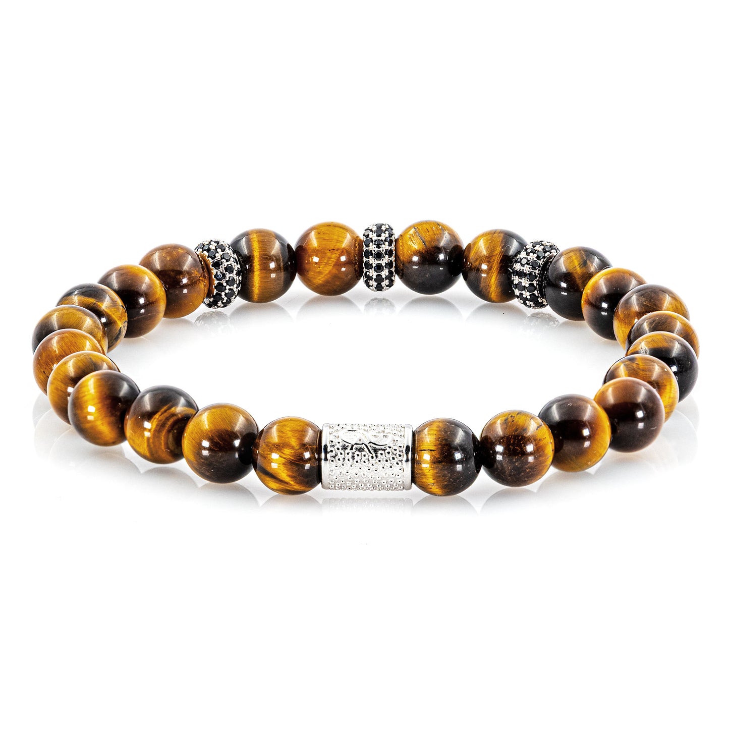 Tigerauge SilverLine Zirkon 8mm S 925 Sterling Silber Rohdiniert