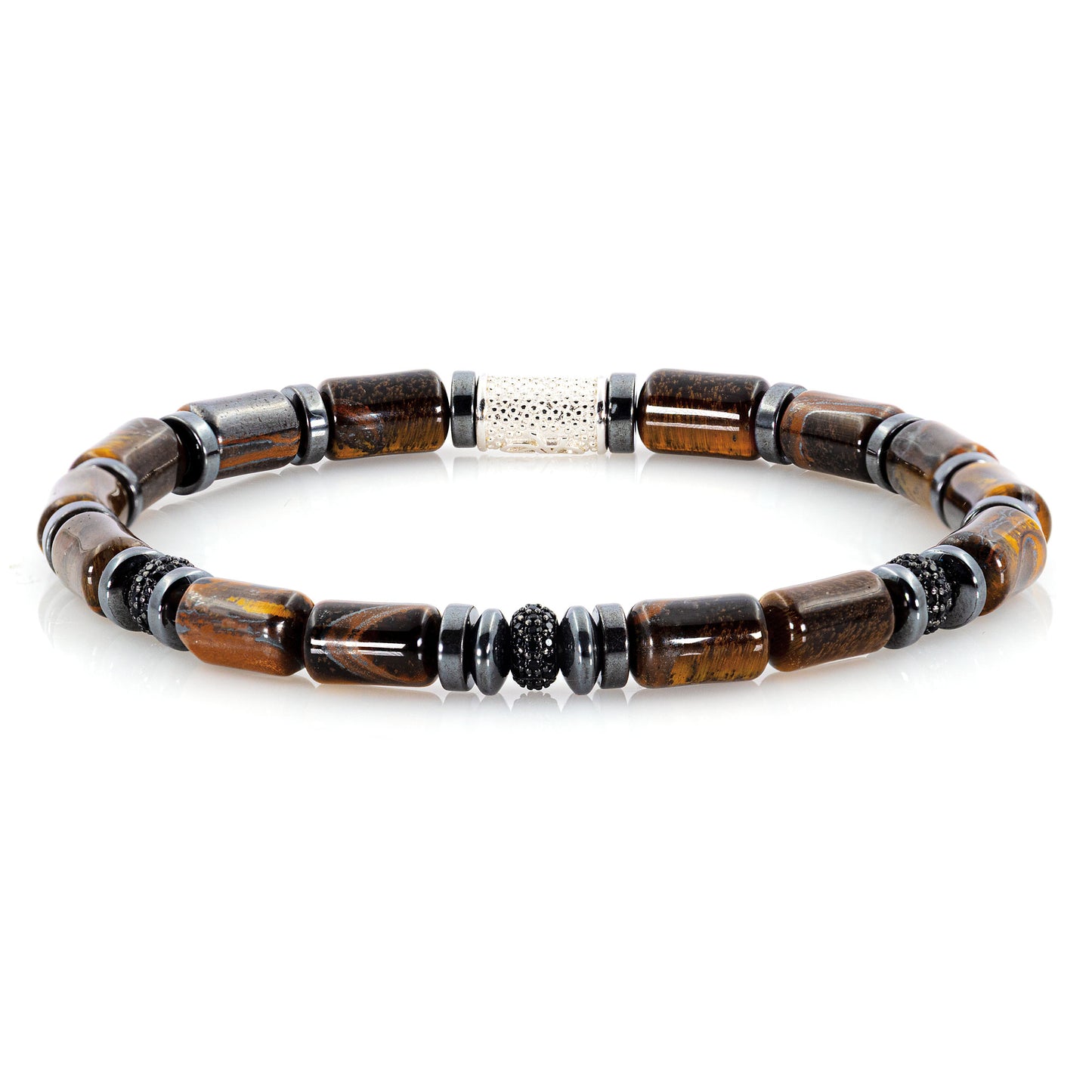 Tigerauge SilverLine Zirkon 6mm S 925 Sterling Silber Rohdiniert